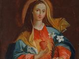 une image représentant un tableau d'une femme tenant une fleur