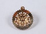 an image of a gold pendant with a flower design on it