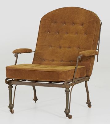 an image of a chair with a brown upholstered seat
