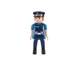 une petite figurine représentant un policier sur fond blanc