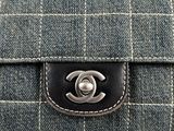 chanel grey checkered wallet with silver cc logo
