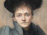 an image of a painting of a woman wearing a black hat