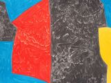 an image of a painting of a bird with a red, yellow, and blue background