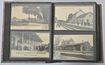 plusieurs vieilles photos en noir et blanc d'une gare