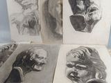 three drawings of a man ' s head and a woman ' s face