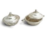 pair of silverplated sugar and butter dishes with lids