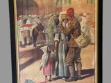 painting of a man and a woman standing in front of a crowd of people
