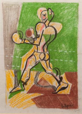 LOUIS LATAPIE (1891-1972), « Le boxeur », Pastel et pierre noire sur p - Photo 1