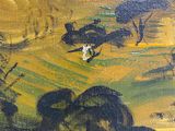 an image of a painting of a landscape with a bird flying over it