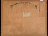 painting of a wooden easel with a piece of paper on top of it
