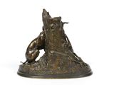 an image of a bronze statue of a dog and a cat