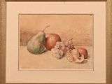 tableau représentant une nature morte composée de fruits et de noix posés sur une table