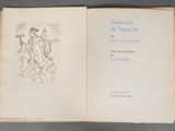 an open book with a drawing of a man riding a horse