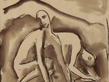 une image représentant le dessin d'un homme assis sur un lit