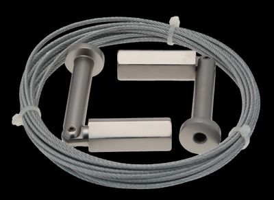 a close up of a cable and a pair of handles on a black background
