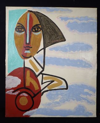 une photo d'un tableau représentant une femme avec un parapluie