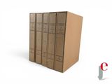 a cardboard box that has a bunch of books inside of it