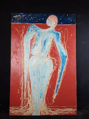 an image of a painting of a woman sitting on a chair