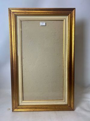 an old picture frame with a gold border and a white background