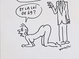 dessin représentant un homme en costume-cravate debout à côté d'un autre homme en costume-cravate