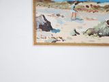 a picture of a painting hanging on the wall above a bed
