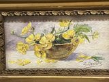 painting of yellow flowers in a bowl on a table
