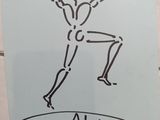 a drawing of a man doing a yoga pose on a sign