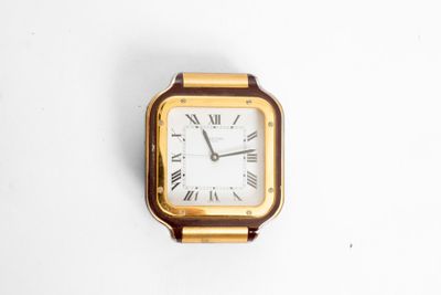 CARTIER Santos Pendule à quartz de bureau en métal doré et l…