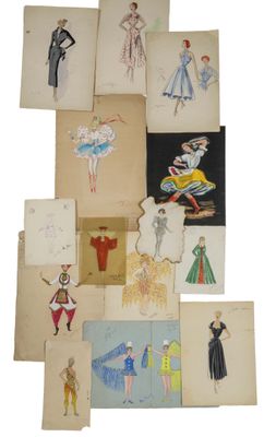 an image of a bunch of old fashion sketches on a white background