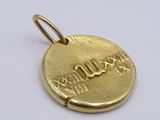 an image of a close up of a gold coin on a white surface