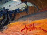 a painting of a motorcycle parked on the side of the road