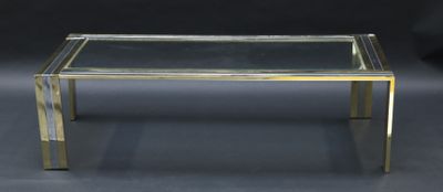 Table basse de forme rectangulaire en métal doré et chromé, …