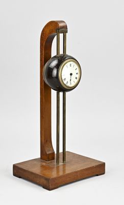 wooden stand with a clock on it on a white background