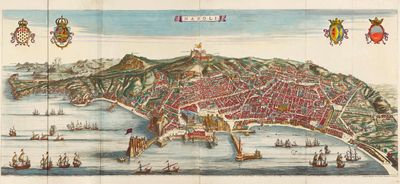 une vieille carte de la ville de Venise avec des bateaux sur l'eau