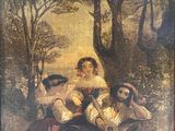 an old painting of a group of people sitting on the ground