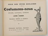 an old book with a picture of a woman dressed in a bunny costume