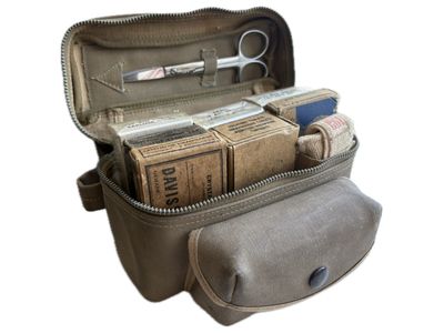 a bag with a lot of items inside of it