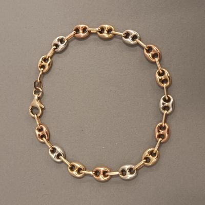 Gourmette en or jaune maillons grain de café en or jaune, bl… - Photo 1