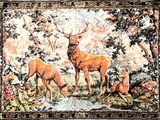 a picture of a tapestry with a picture of a deer and a baby deer