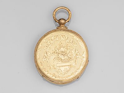 an image of a gold pocket watch on a white surface