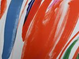 a picture of an abstract painting with red, blue, green, and white colors