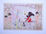 a picture of a drawing of a woman and two children