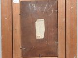 painting of a cup of coffee in a wooden frame on a wall