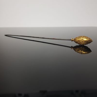 gold leaf on a black surface with a reflection on the surface