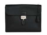 a black leather briefcase with a lock on the front