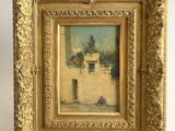 an image of a picture of a painting of a house in a gold frame