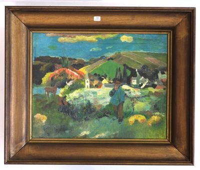 an image of a painting of a person in a field