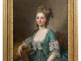portrait of a lady in a blue dress holding a book