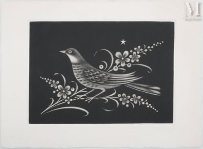 HASEGAWA Kiyoshi (1891-1980) Oiseau sur une fleur de lumière…