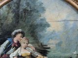 a painting of a man and a woman sitting on a boat